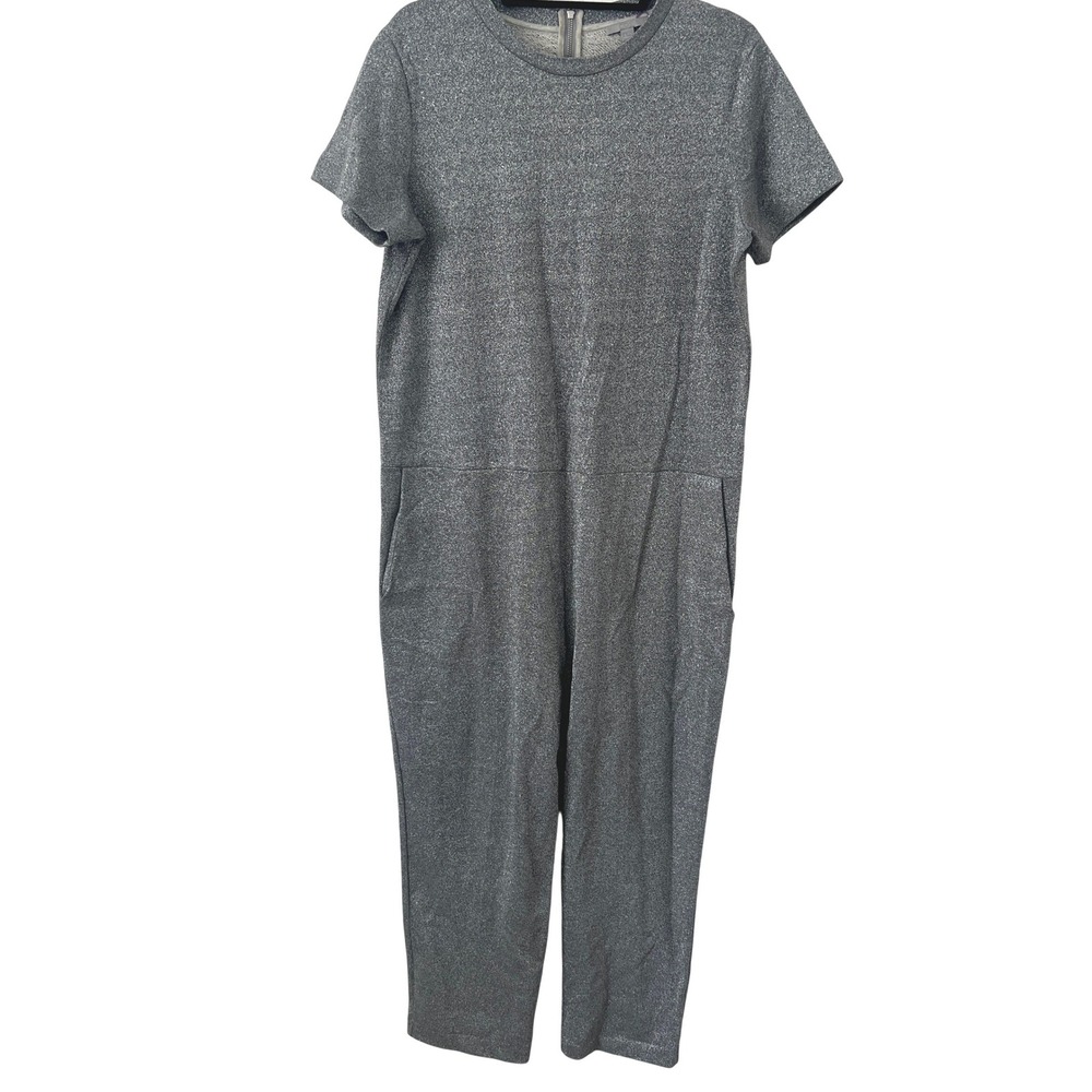 COS Sz M Jumpsuit Silver Glitter Metallic Jersey Pocket Party Comfy Going Out